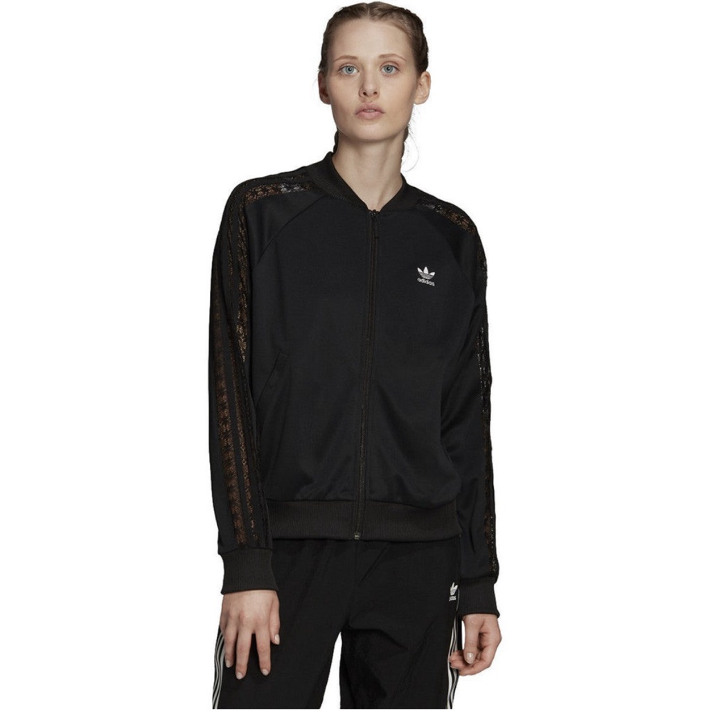 Adidas Black Lace Shoulder Zip Track Athleisure Jacket Size Xs